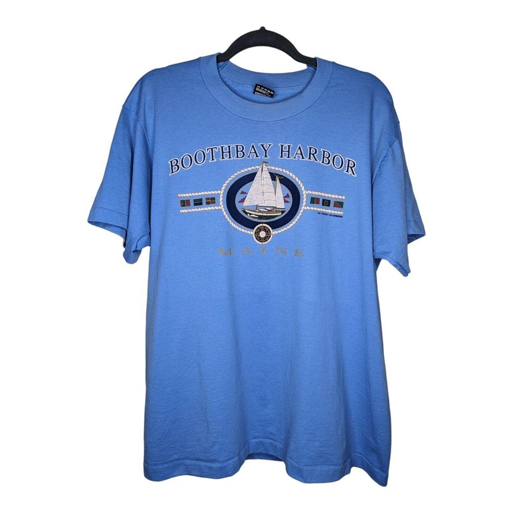Vintage Boothbay Harbor Maine T Shirt Size Large Blue Single Stitch‎ Made in USA